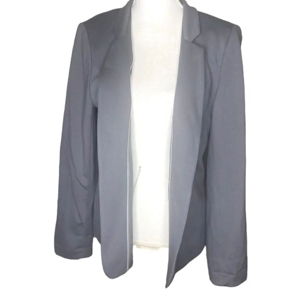 41 HAWTHORN Wm’s Sz Lrg Gray Stretch Woven Notch Collar Open Blazer